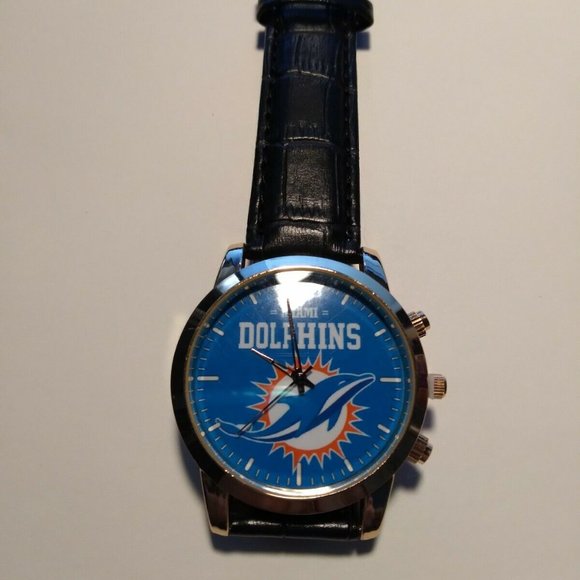 Miami Dolphins NFL Custom Leather Band Wrist Watch NEW!! - Picture 2 of 5